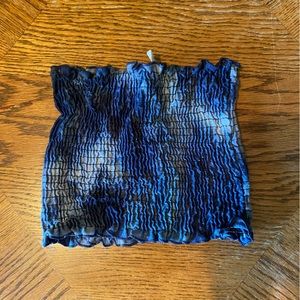 Dark blue tye dye scrunched tube top small